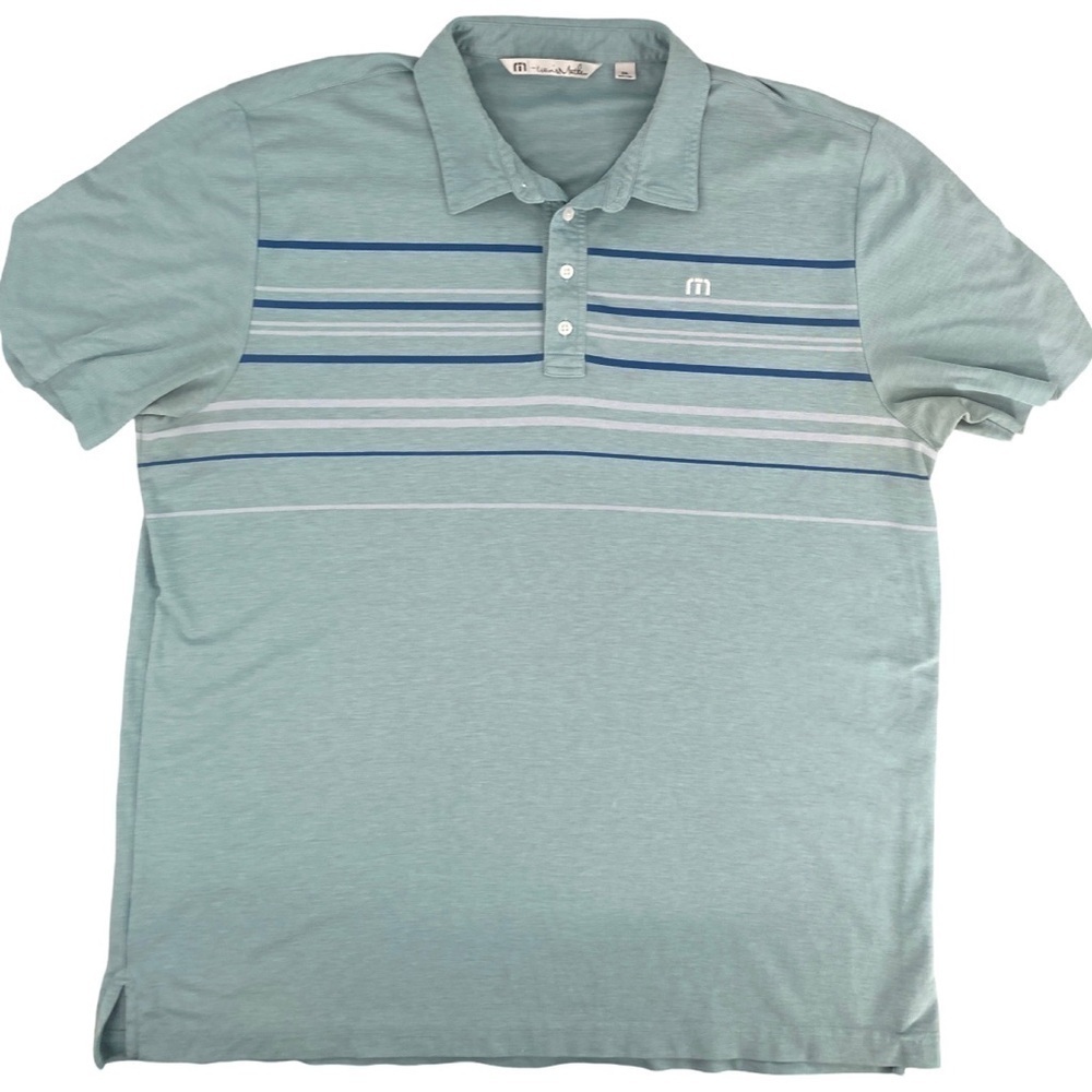 Travis Mathew Seafoam Green Blue Striped Golf Polo Size XXL